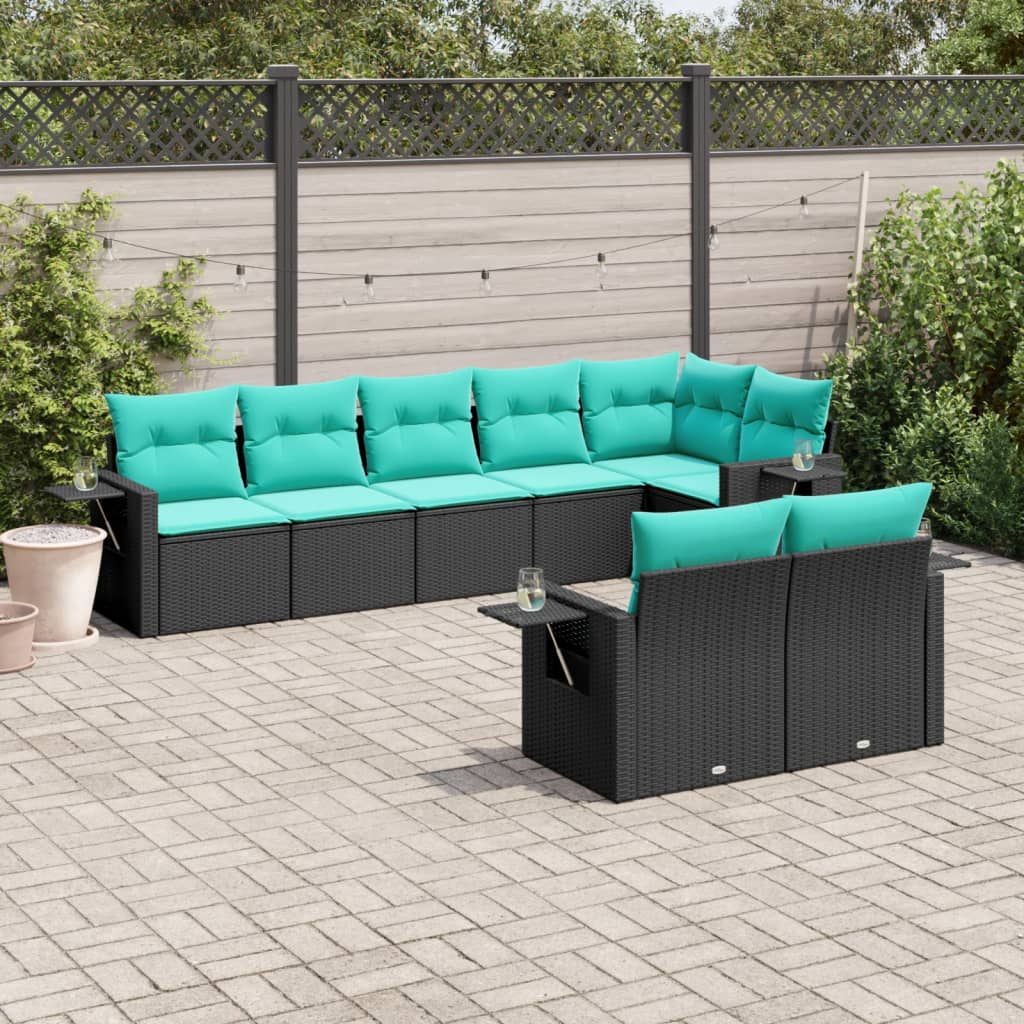 8-delige tuinbankset met kussens, zwart polyrotan is nu te koop bij PeponiXL, paradijselijk wonen!