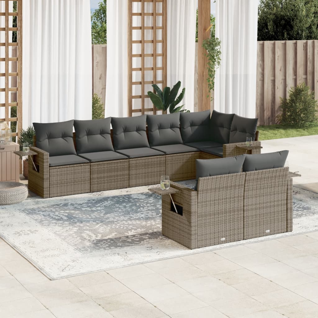 8-delige Loungeset met kussens poly rattan grijs is nu te koop bij PeponiXL, paradijselijk wonen!