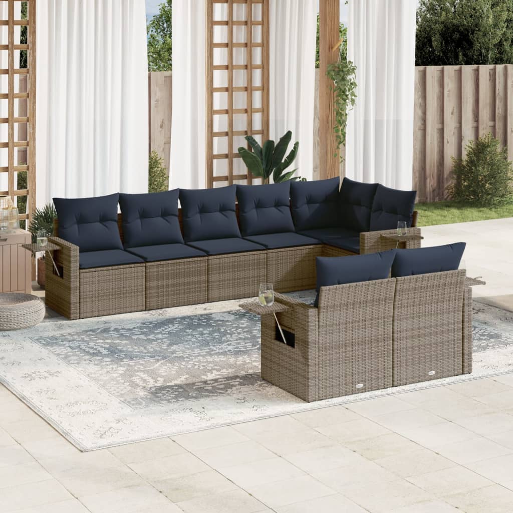 8-delige tuinbankset met kussens, grijs polyrotan is nu te koop bij PeponiXL, paradijselijk wonen!