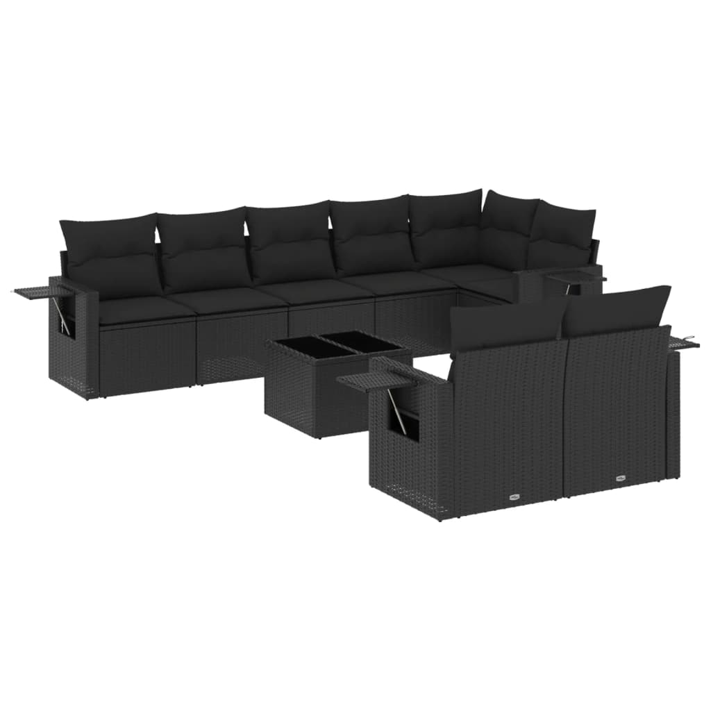 9-delige Loungeset met kussens poly rattan zwart is nu te koop bij PeponiXL, paradijselijk wonen!
