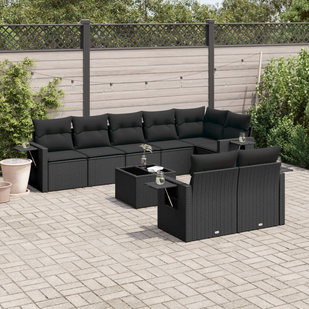 9-delige Loungeset met kussens poly rattan zwart is nu te koop bij PeponiXL, paradijselijk wonen!