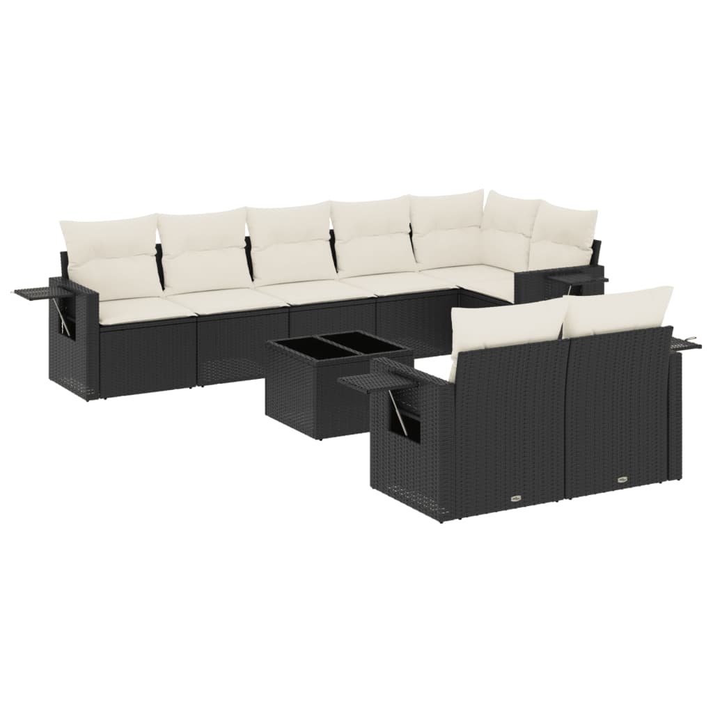 9-delige Loungeset met kussens poly rattan zwart is nu te koop bij PeponiXL, paradijselijk wonen!