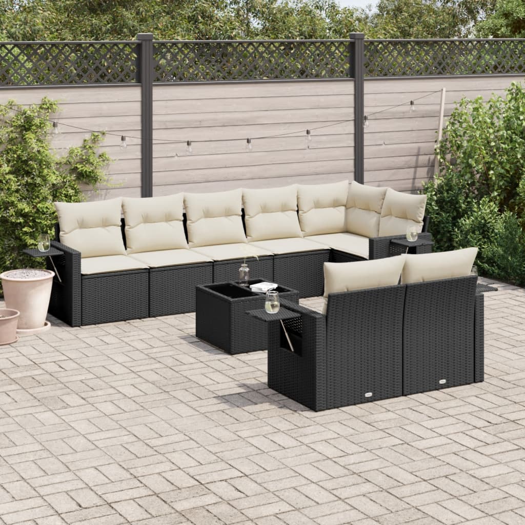 9-delige Loungeset met kussens poly rattan zwart is nu te koop bij PeponiXL, paradijselijk wonen!