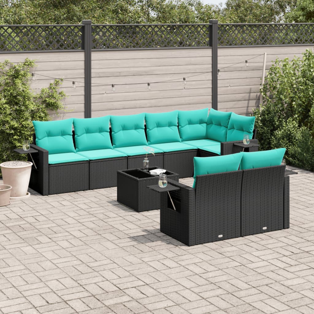 9-delige tuinbankset met kussens van zwart polyrotan is nu te koop bij PeponiXL, paradijselijk wonen!