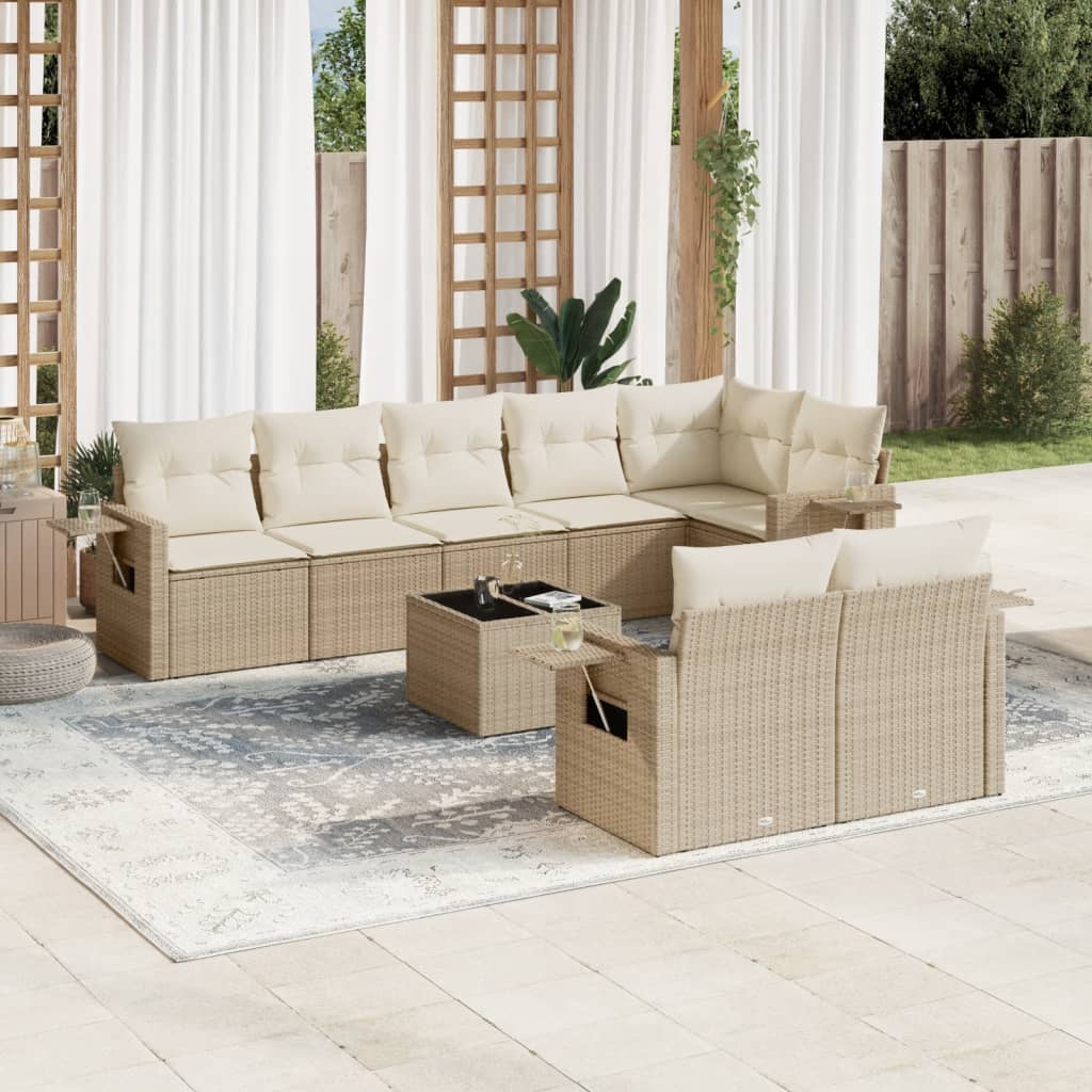 9-delige Loungeset met kussens poly rattan beige is nu te koop bij PeponiXL, paradijselijk wonen!