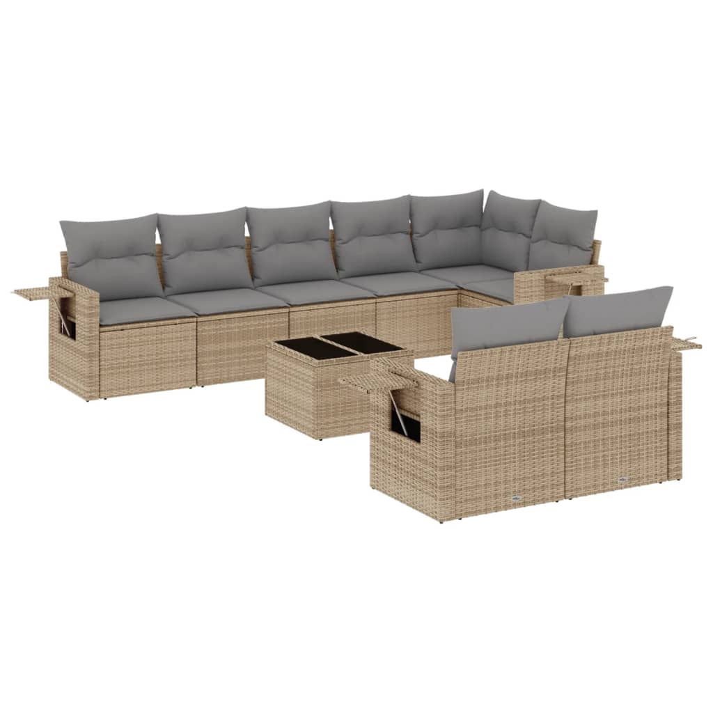 9-delige Loungeset met kussens poly rattan beige is nu te koop bij PeponiXL, paradijselijk wonen!