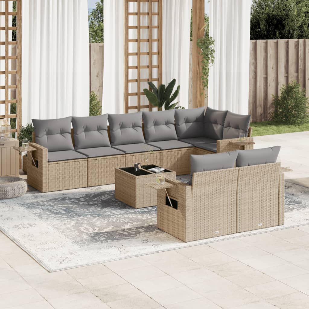 9-delige Loungeset met kussens poly rattan beige is nu te koop bij PeponiXL, paradijselijk wonen!