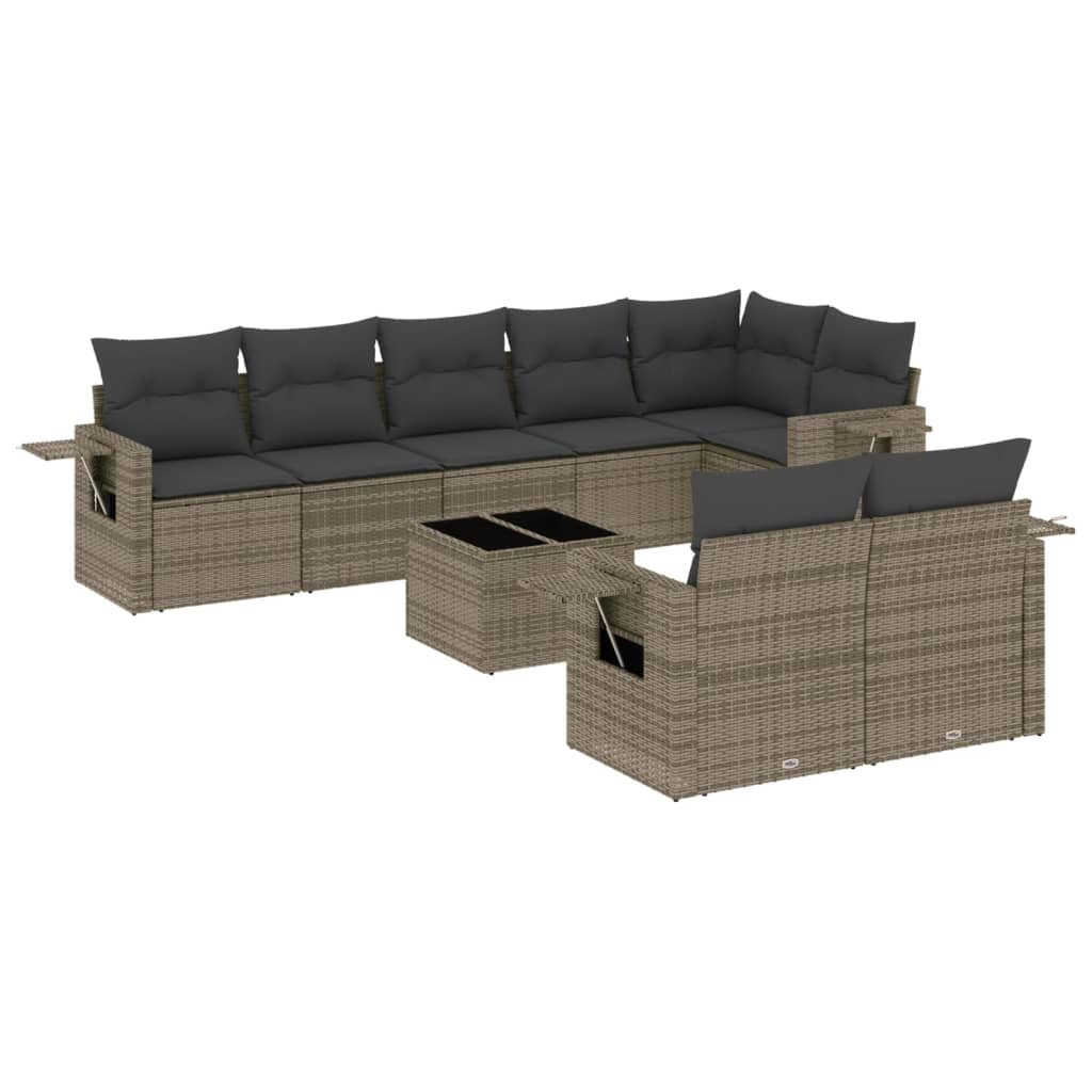 9-delige Loungeset met kussens poly rattan grijs is nu te koop bij PeponiXL, paradijselijk wonen!