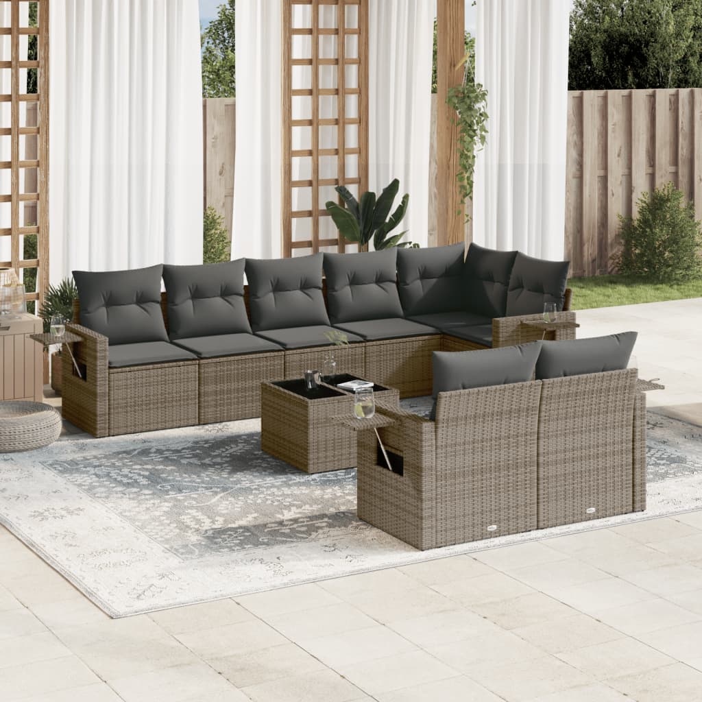9-delige Loungeset met kussens poly rattan grijs is nu te koop bij PeponiXL, paradijselijk wonen!