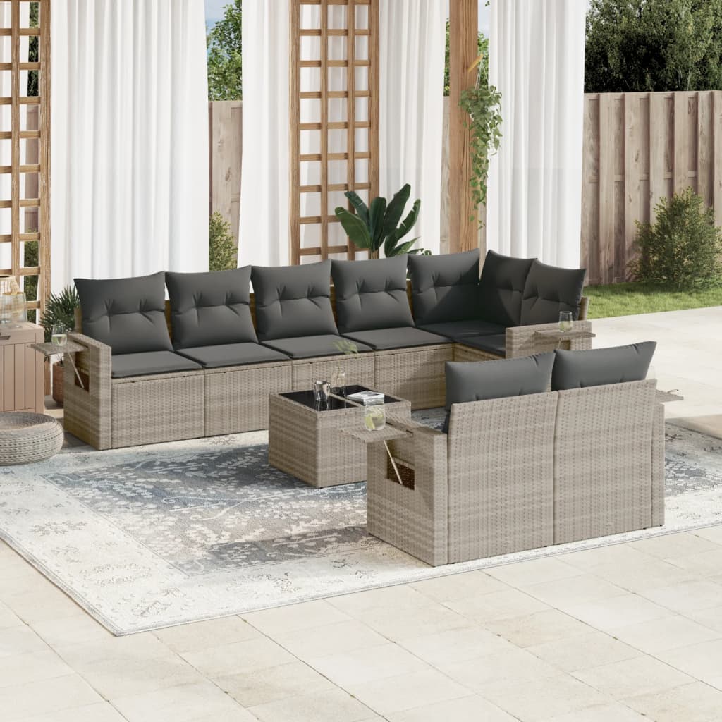 9-delige Loungeset met kussens poly rattan lichtgrijs is nu te koop bij PeponiXL, paradijselijk wonen!