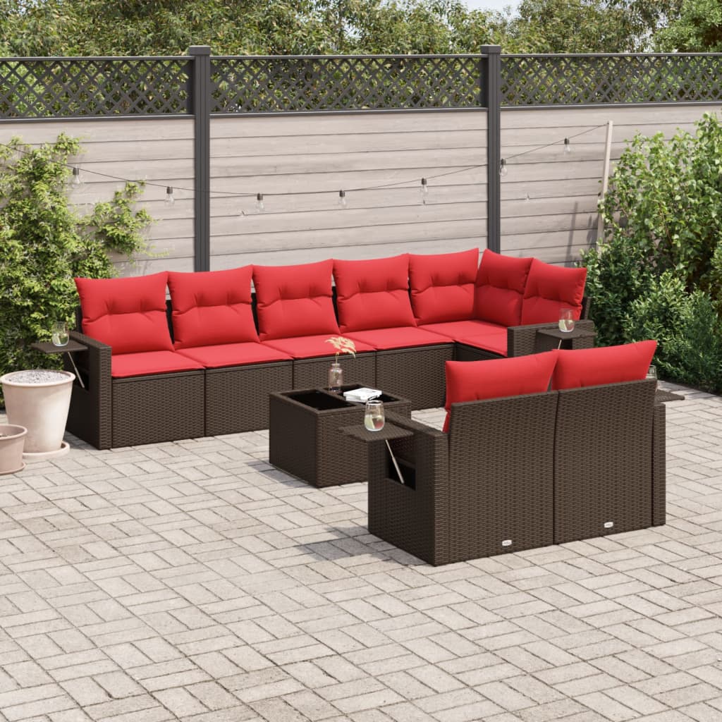 9-delige tuinbankset met kussens, bruin polyrotan is nu te koop bij PeponiXL, paradijselijk wonen!