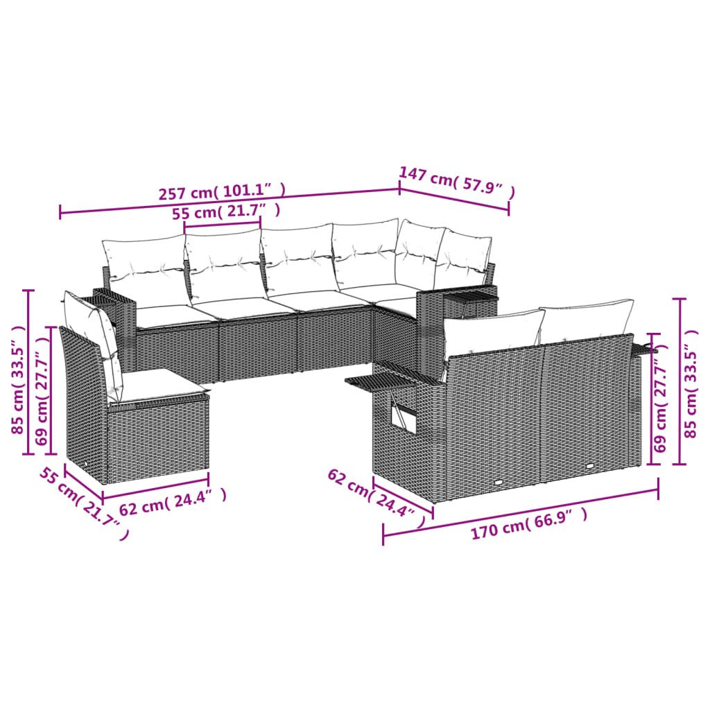 8-delige Loungeset met kussens poly rattan zwart is nu te koop bij PeponiXL, paradijselijk wonen!