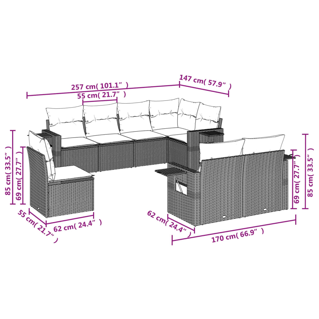8-delige Loungeset met kussens poly rattan zwart is nu te koop bij PeponiXL, paradijselijk wonen!