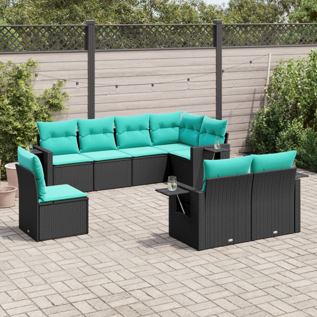 8-delige tuinbankset met kussens, zwart polyrotan is nu te koop bij PeponiXL, paradijselijk wonen!
