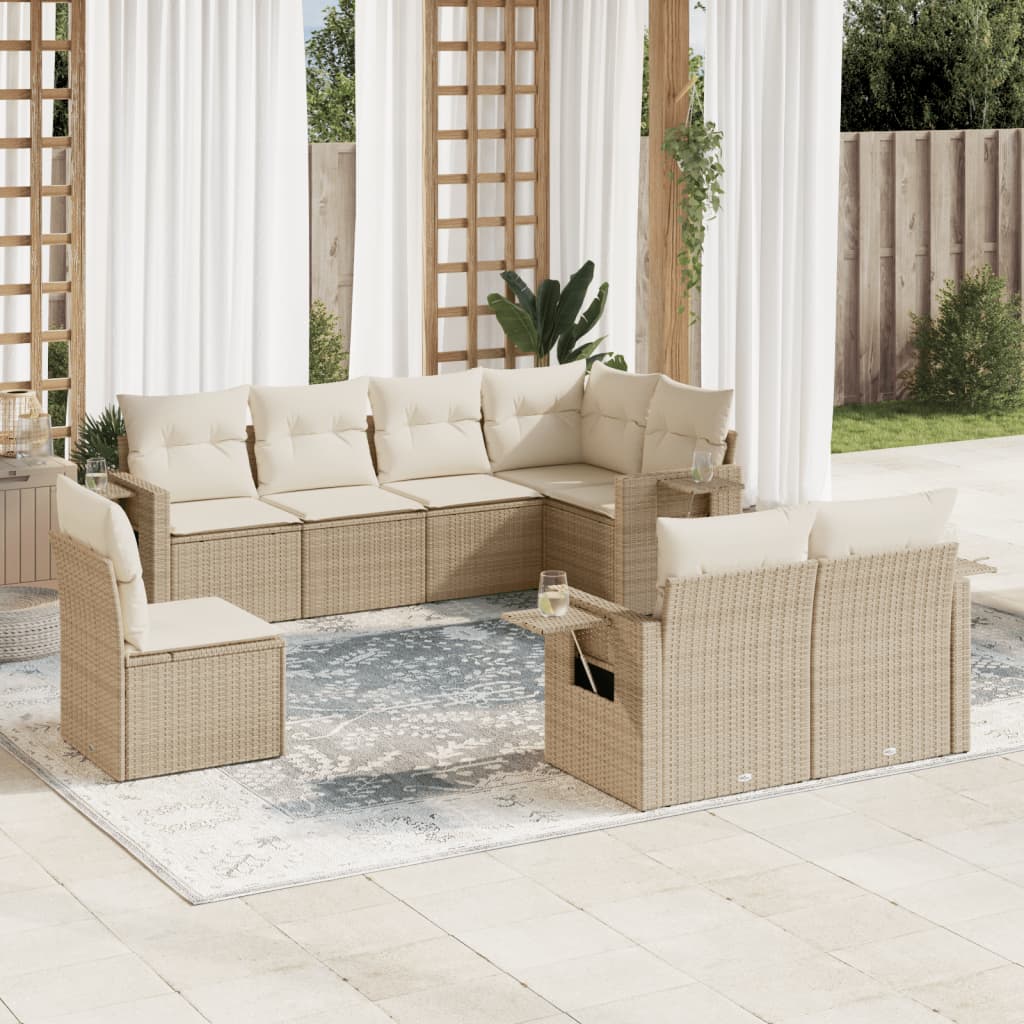 8-delige Loungeset met kussens poly rattan beige is nu te koop bij PeponiXL, paradijselijk wonen!