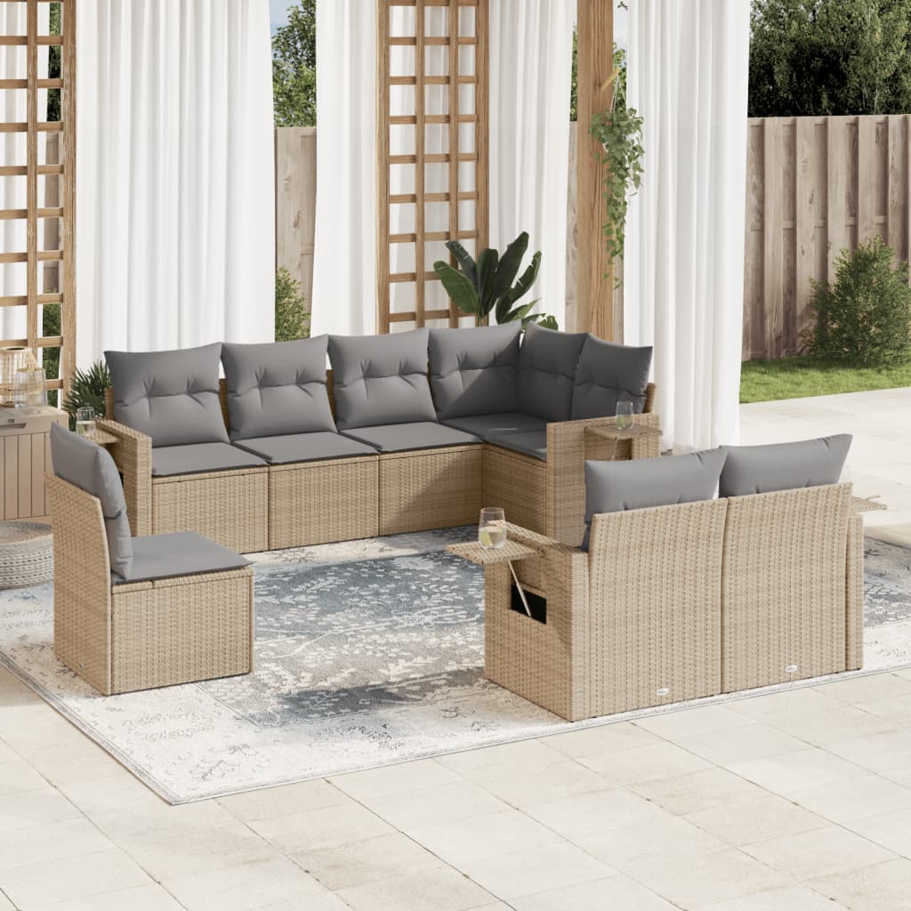 8-delige Loungeset met kussens poly rattan beige is nu te koop bij PeponiXL, paradijselijk wonen!