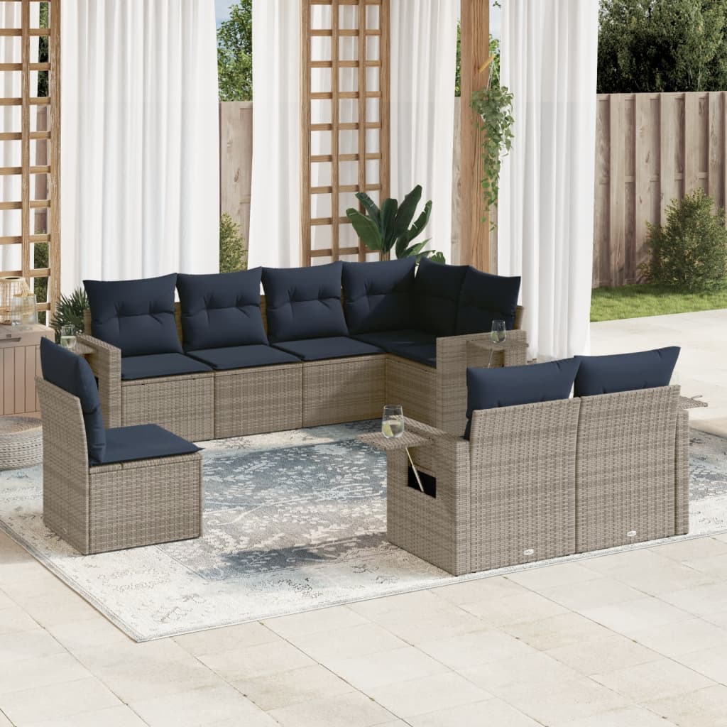 8-delige tuinbankset met kussens, grijs polyrotan is nu te koop bij PeponiXL, paradijselijk wonen!