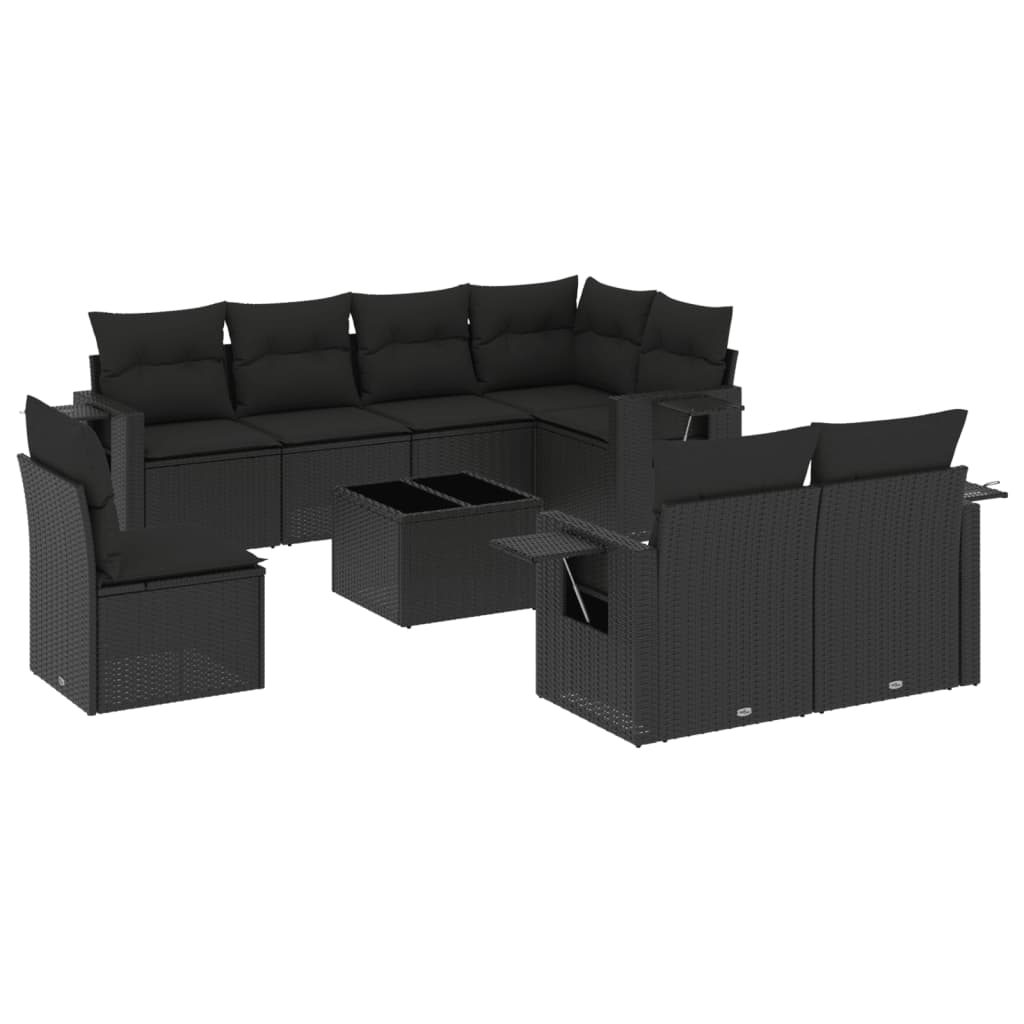 9-delige Loungeset met kussens poly rattan zwart is nu te koop bij PeponiXL, paradijselijk wonen!