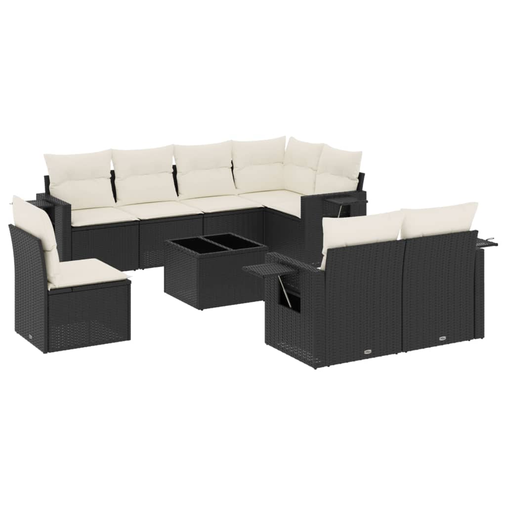 9-delige Loungeset met kussens poly rattan zwart is nu te koop bij PeponiXL, paradijselijk wonen!