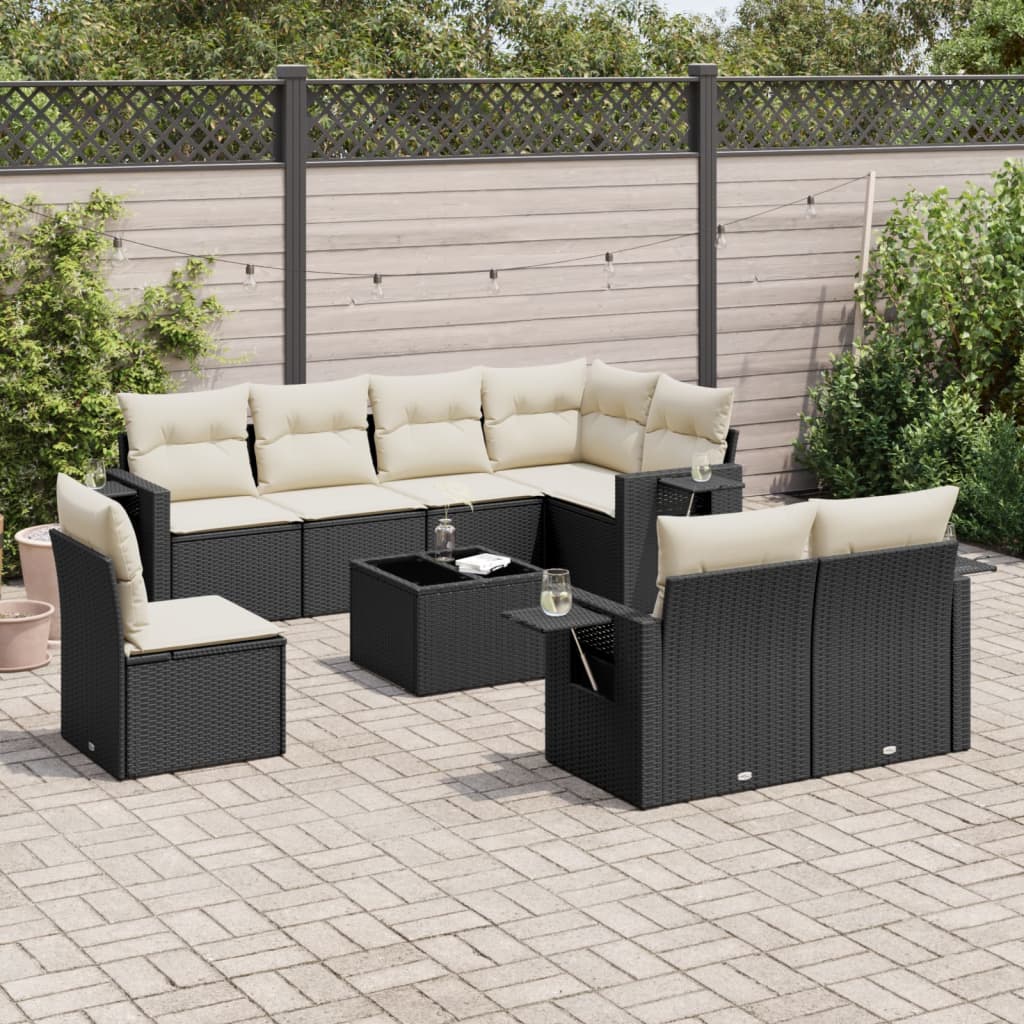 9-delige Loungeset met kussens poly rattan zwart is nu te koop bij PeponiXL, paradijselijk wonen!