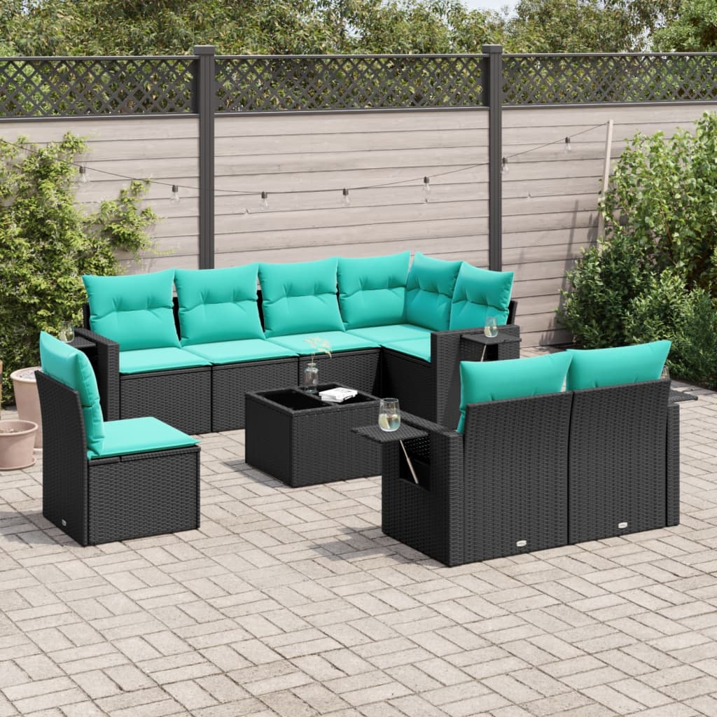 9-delige tuinbankset met kussens van zwart polyrotan is nu te koop bij PeponiXL, paradijselijk wonen!