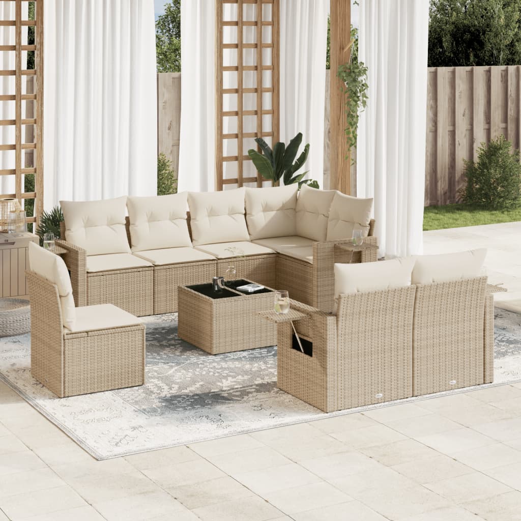 9-delige Loungeset met kussens poly rattan beige is nu te koop bij PeponiXL, paradijselijk wonen!