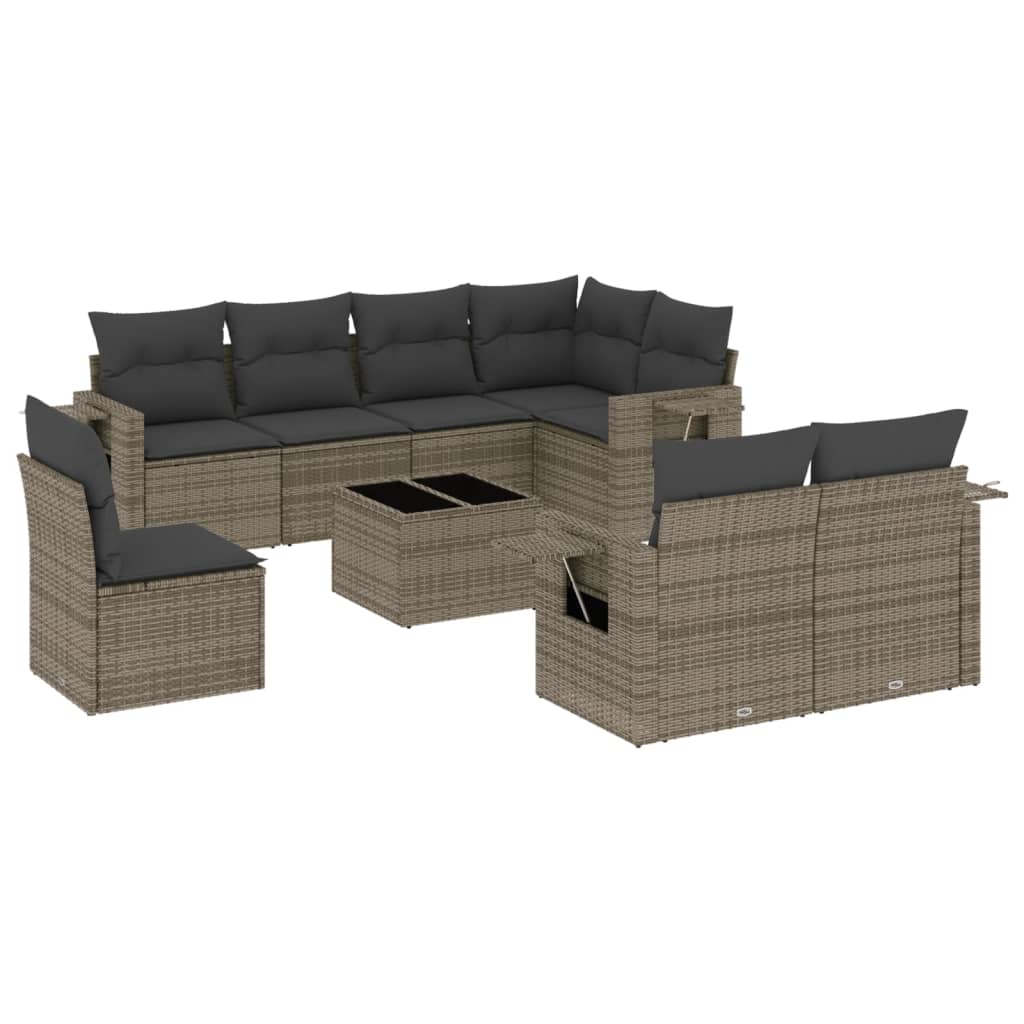 9-delige Loungeset met kussens poly rattan grijs is nu te koop bij PeponiXL, paradijselijk wonen!