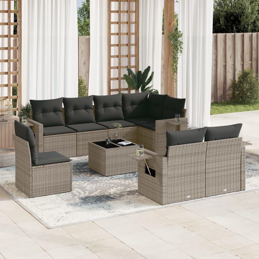 9-delige Loungeset met kussens poly rattan grijs is nu te koop bij PeponiXL, paradijselijk wonen!