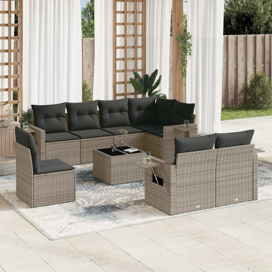 9-delige Loungeset met kussens poly rattan grijs is nu te koop bij PeponiXL, paradijselijk wonen!