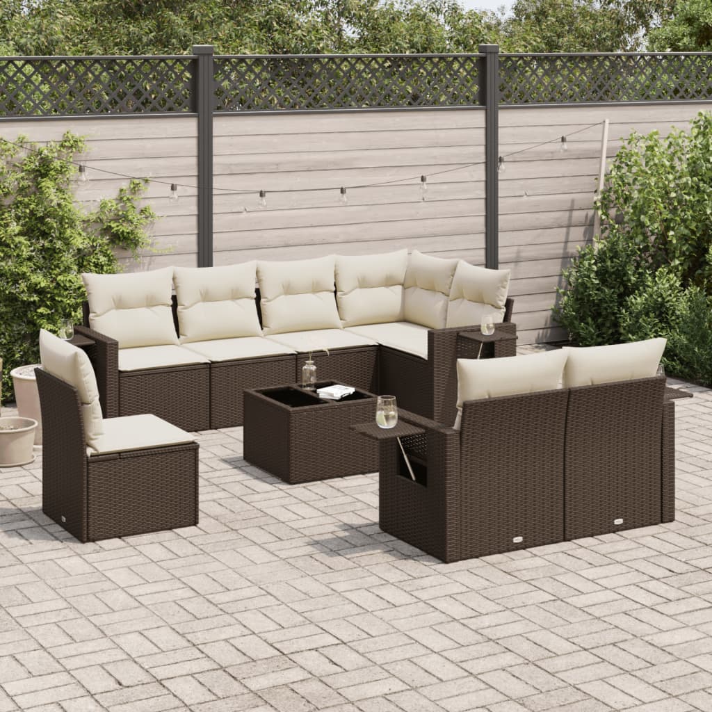 9-delige Loungeset met kussens poly rattan bruin is nu te koop bij PeponiXL, paradijselijk wonen!