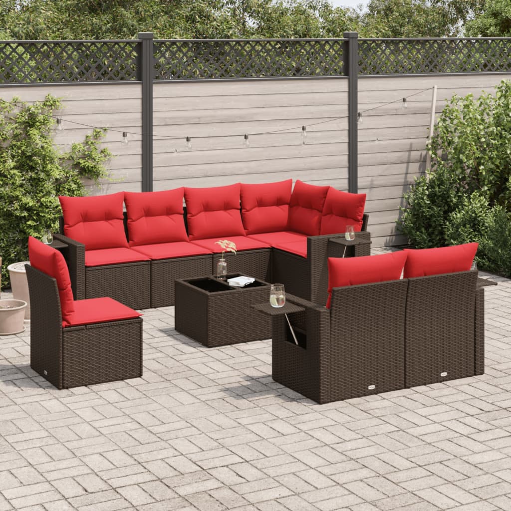 9-delige tuinbankset met kussens, bruin polyrotan is nu te koop bij PeponiXL, paradijselijk wonen!
