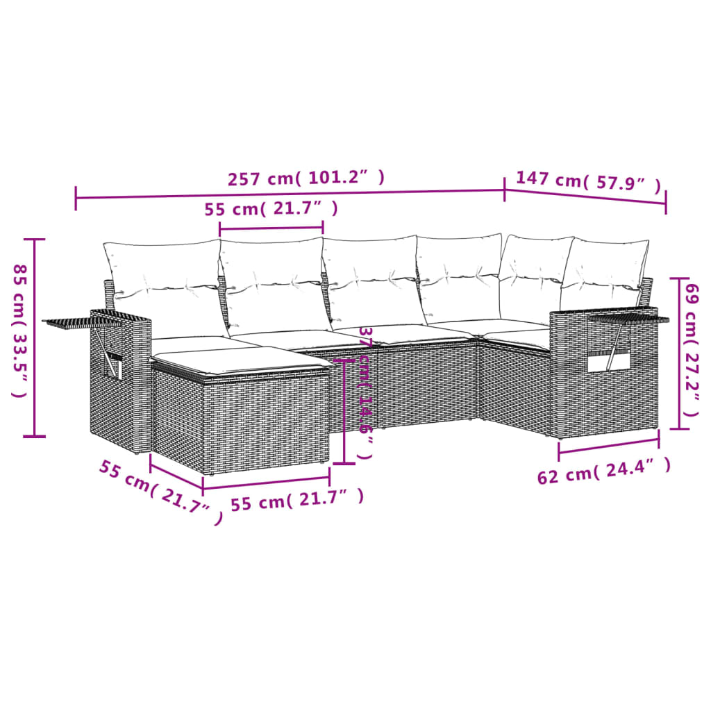 6-delige tuinbankset met kussens van zwart polyrotan is nu te koop bij PeponiXL, paradijselijk wonen!