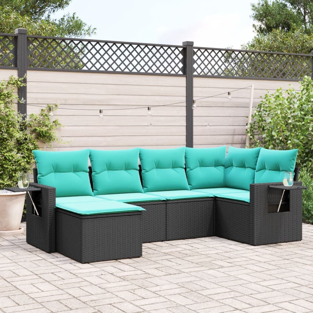 6-delige tuinbankset met kussens van zwart polyrotan is nu te koop bij PeponiXL, paradijselijk wonen!