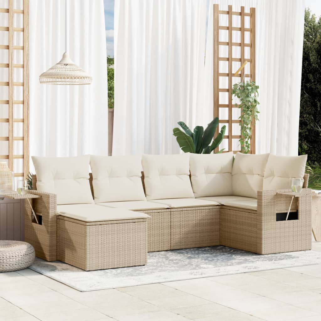 6-delige Loungeset met kussens poly rattan beige is nu te koop bij PeponiXL, paradijselijk wonen!