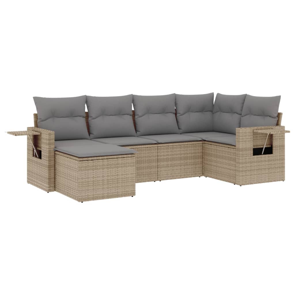 6-delige Loungeset met kussens poly rattan beige is nu te koop bij PeponiXL, paradijselijk wonen!