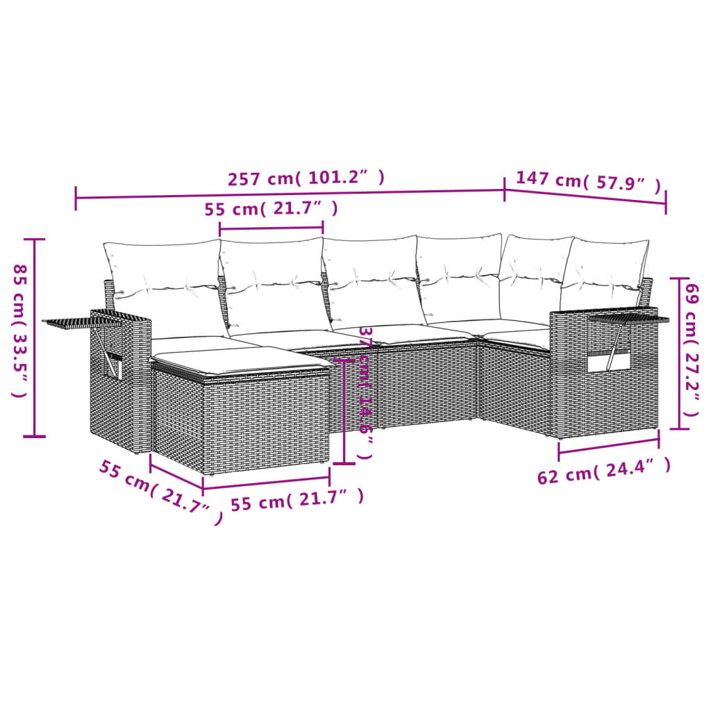 6-delige Loungeset met kussens poly rattan grijs is nu te koop bij PeponiXL, paradijselijk wonen!