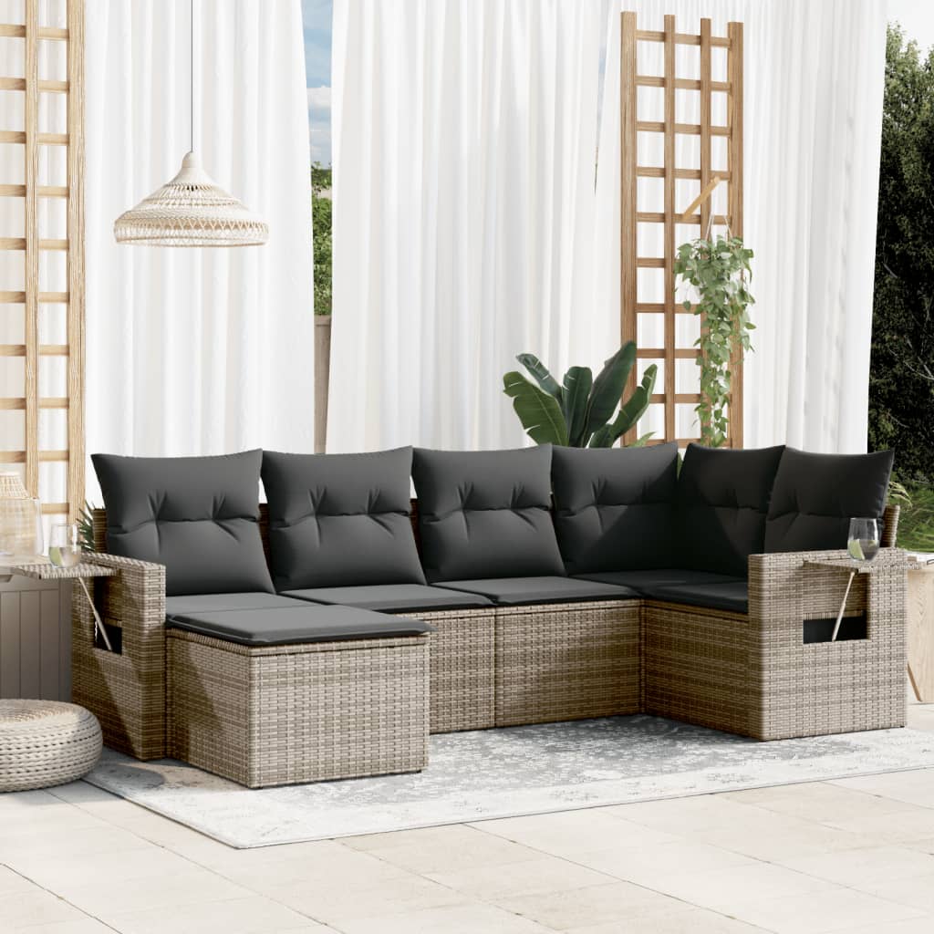 6-delige Loungeset met kussens poly rattan grijs is nu te koop bij PeponiXL, paradijselijk wonen!