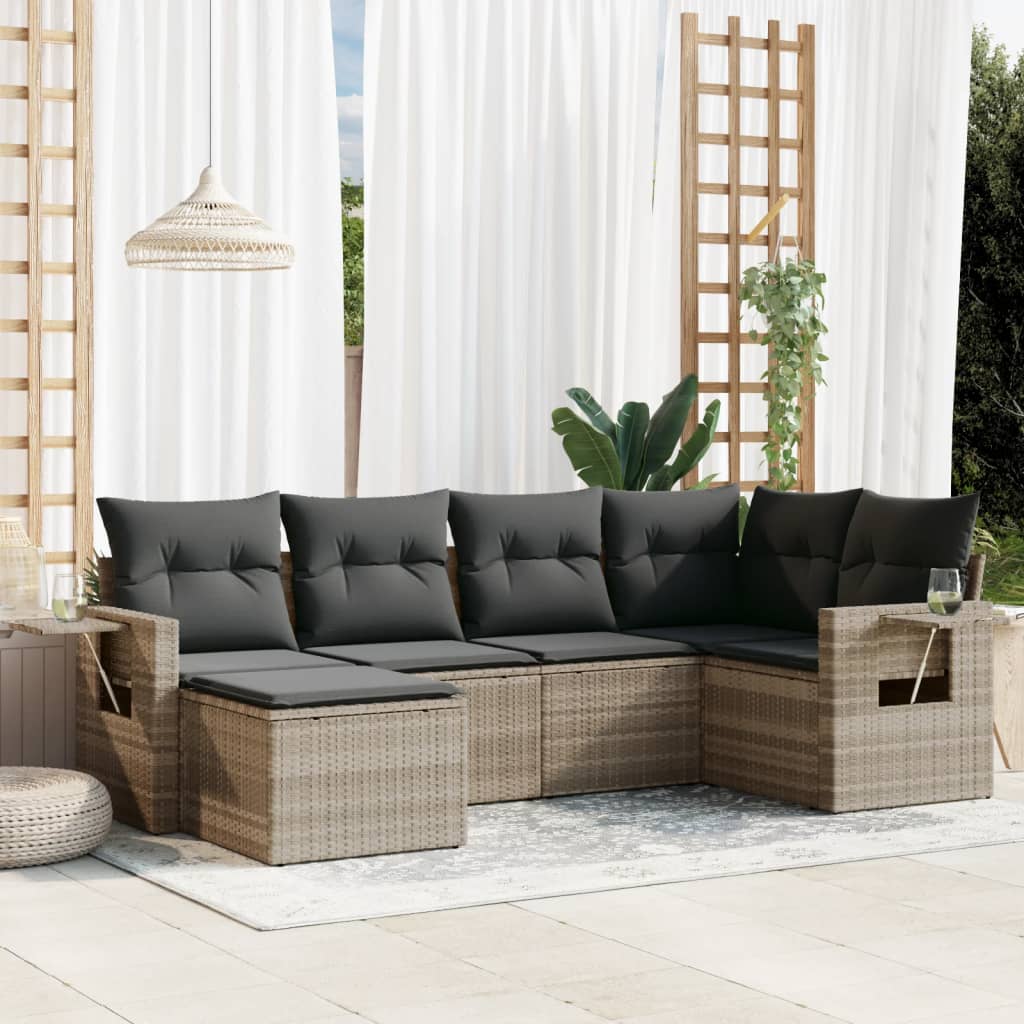 6-delige Loungeset met kussens poly rattan lichtgrijs is nu te koop bij PeponiXL, paradijselijk wonen!