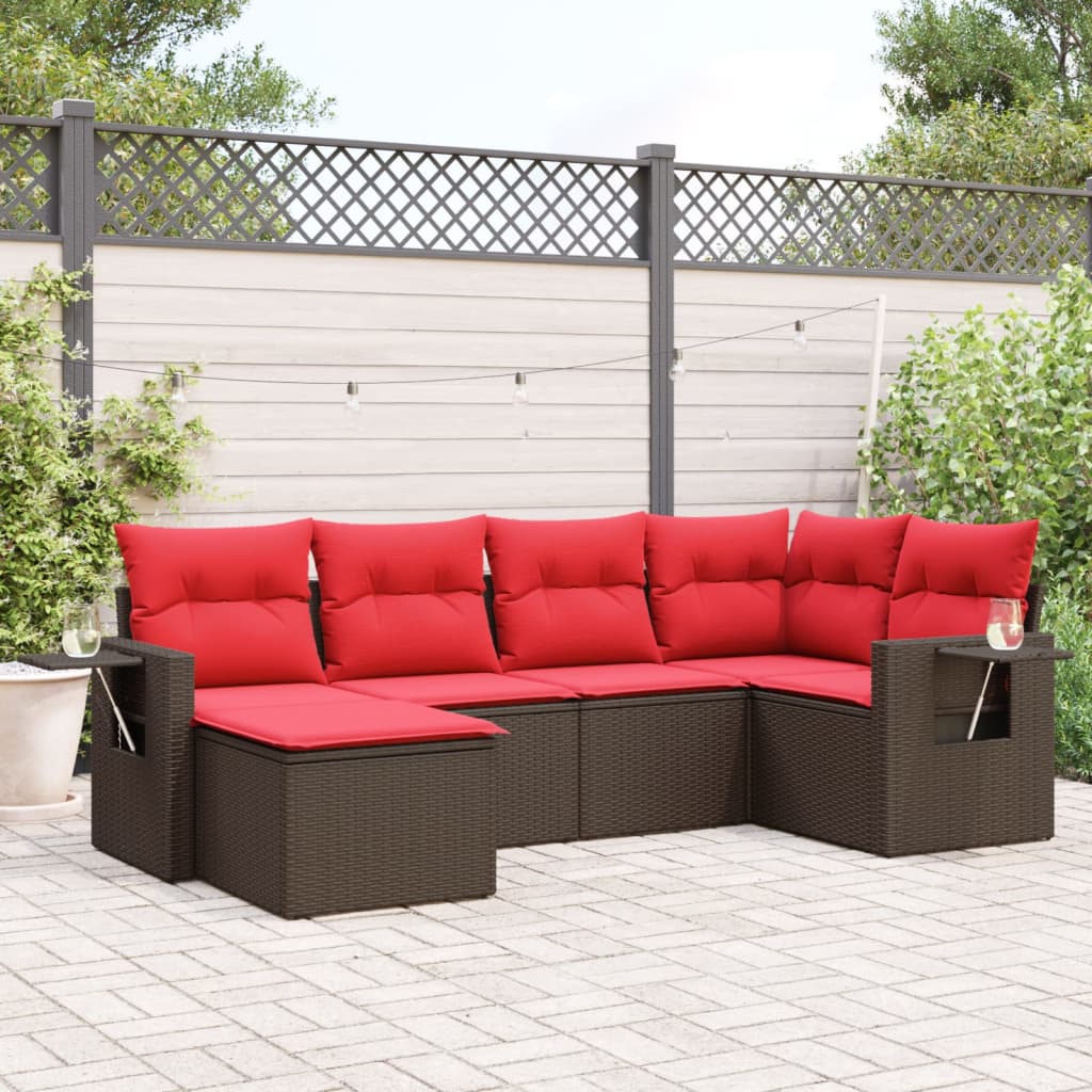 6-delige tuinbankset met kussens, bruin polyrotan is nu te koop bij PeponiXL, paradijselijk wonen!