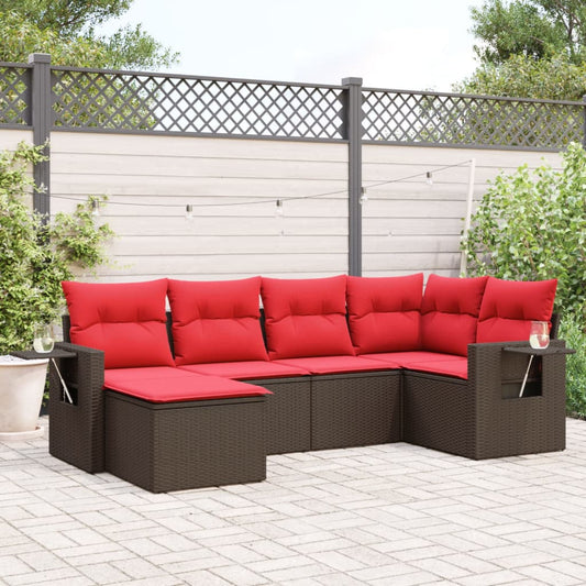 6-delige tuinbankset met kussens, bruin polyrotan is nu te koop bij PeponiXL, paradijselijk wonen!