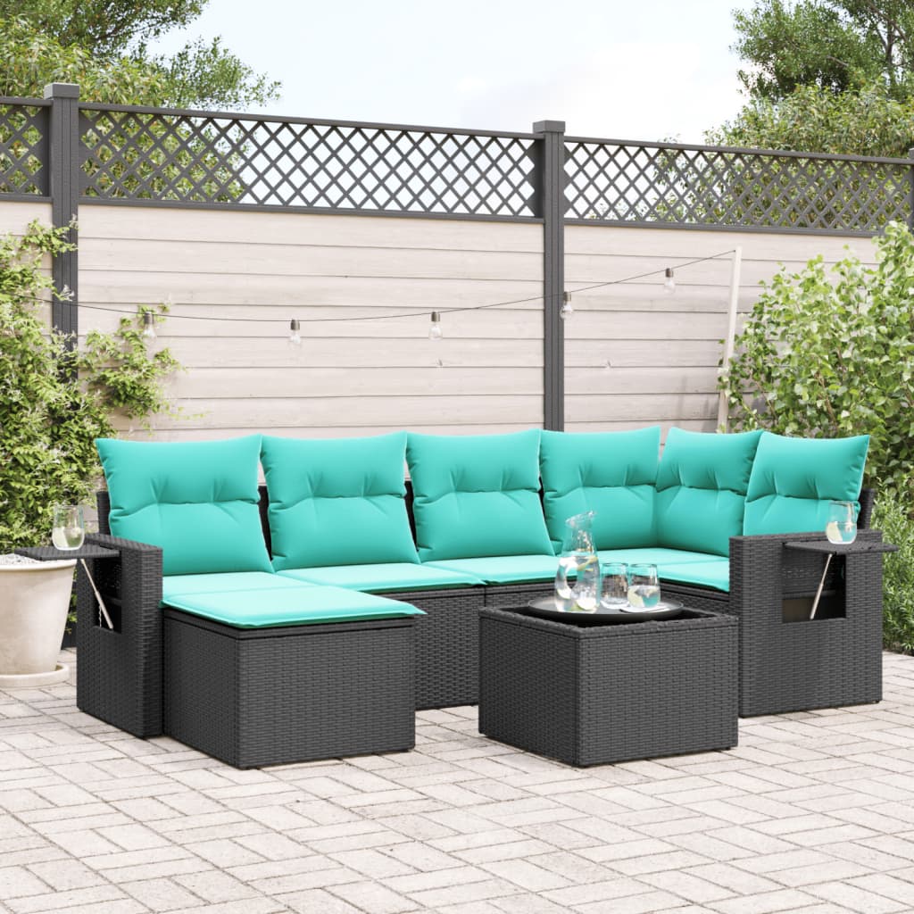 7-delige tuinbankset met kussens van zwart polyrotan is nu te koop bij PeponiXL, paradijselijk wonen!
