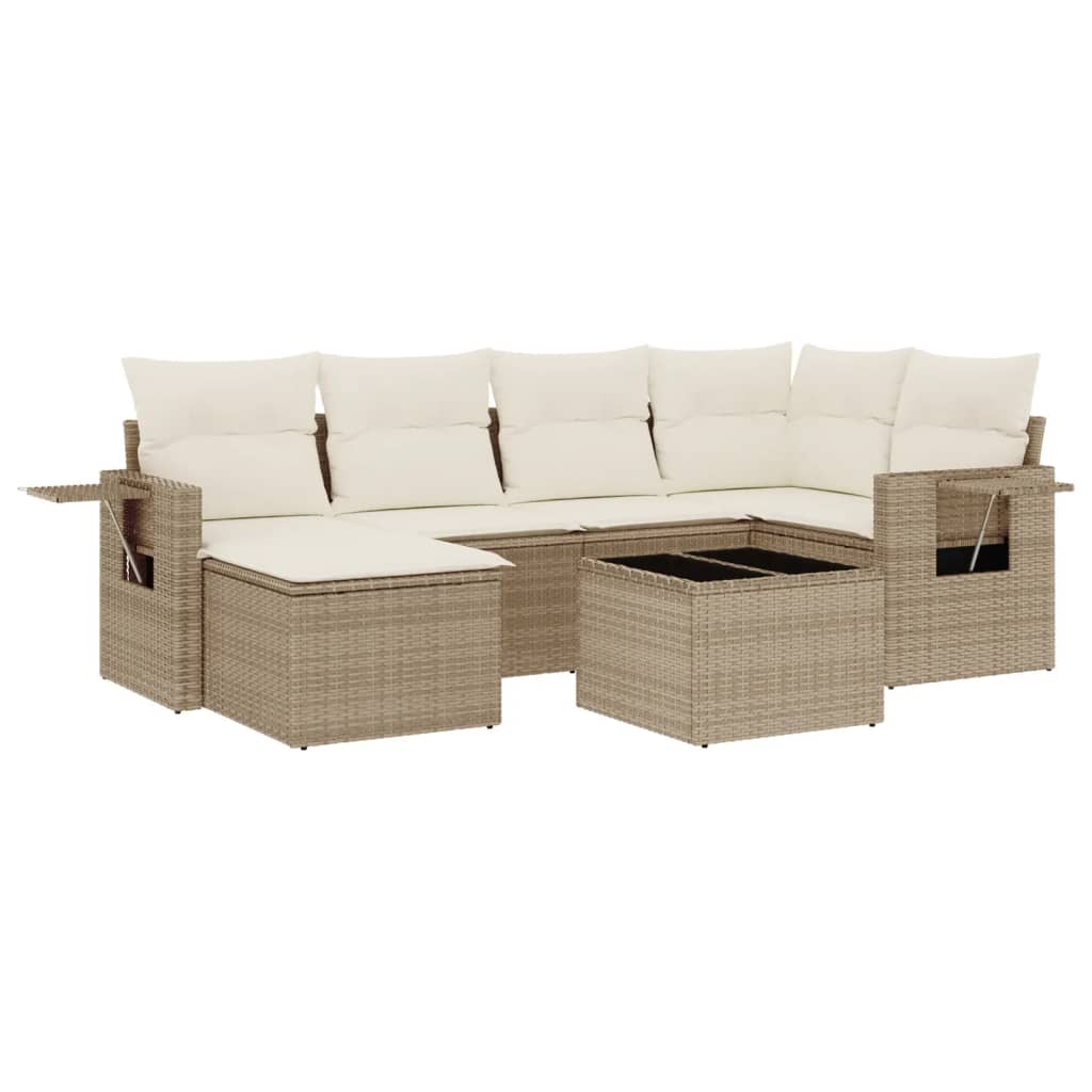 7-delige Loungeset met kussens poly rattan beige is nu te koop bij PeponiXL, paradijselijk wonen!