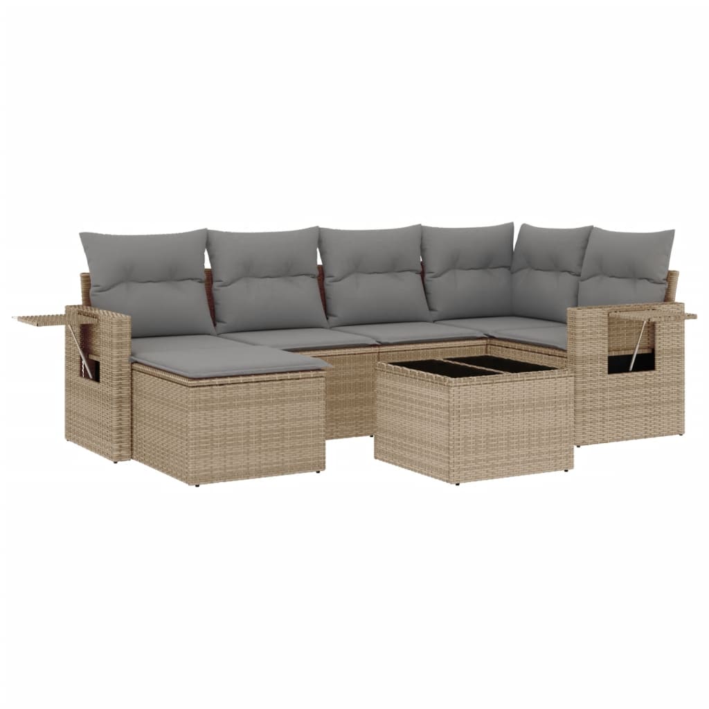 7-delige Loungeset met kussens poly rattan beige is nu te koop bij PeponiXL, paradijselijk wonen!