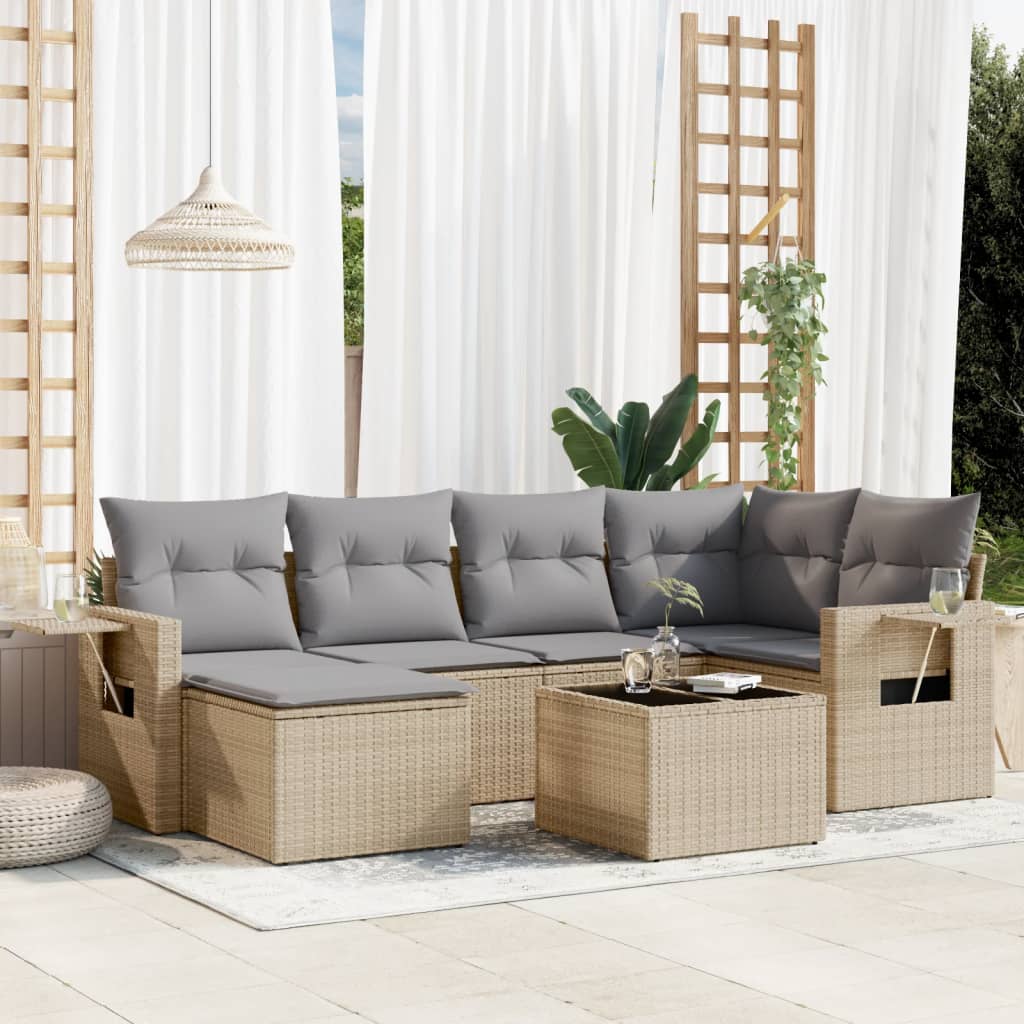 7-delige Loungeset met kussens poly rattan beige is nu te koop bij PeponiXL, paradijselijk wonen!