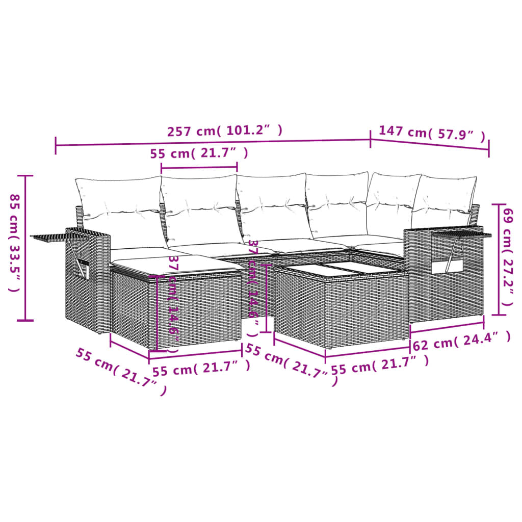 7-delige Loungeset met kussens poly rattan grijs is nu te koop bij PeponiXL, paradijselijk wonen!