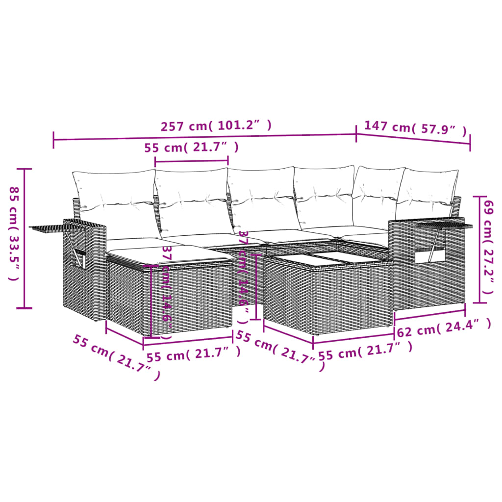 7-delige tuinbankset met kussens, grijs polyrotan is nu te koop bij PeponiXL, paradijselijk wonen!