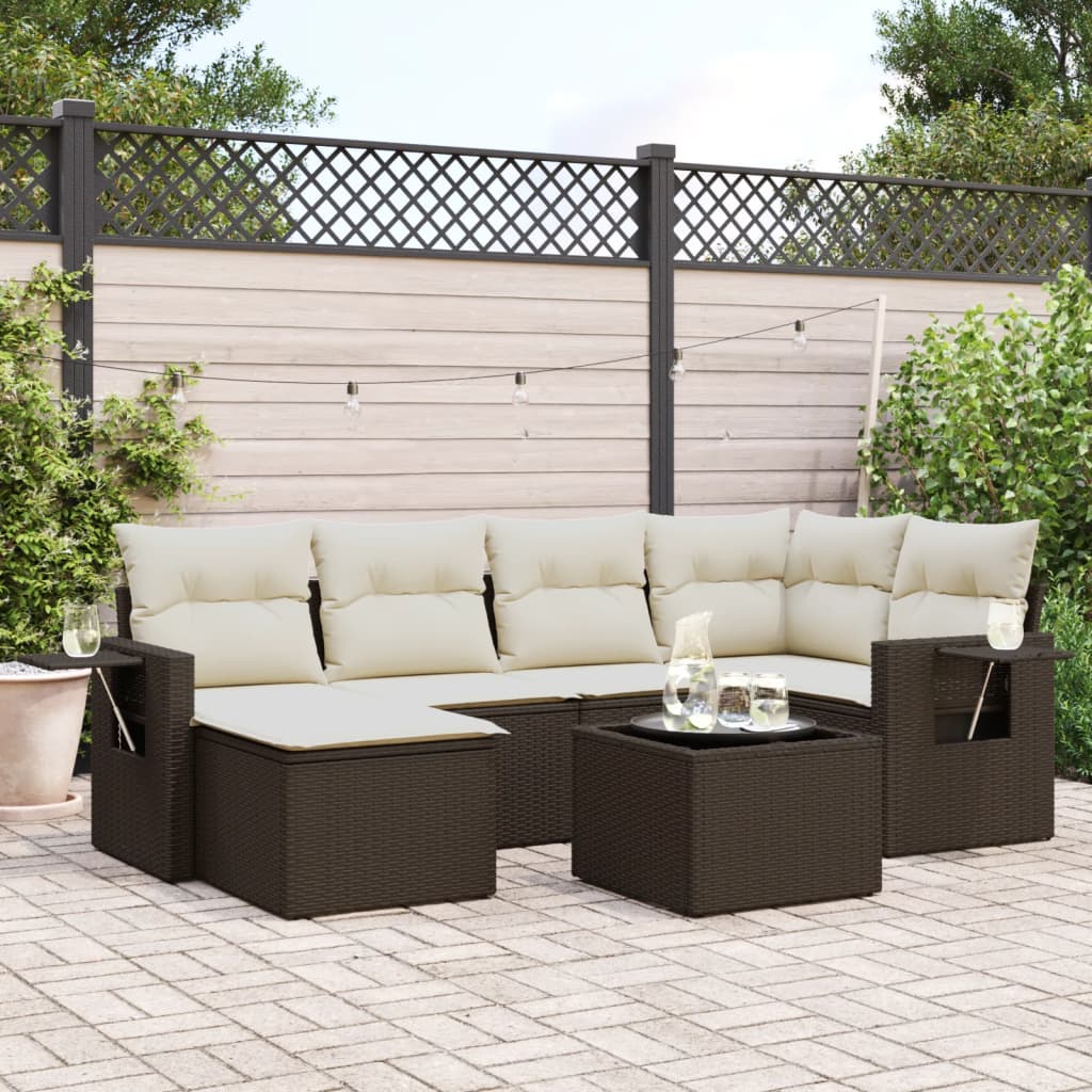 7-delige Loungeset met kussens poly rattan bruin is nu te koop bij PeponiXL, paradijselijk wonen!