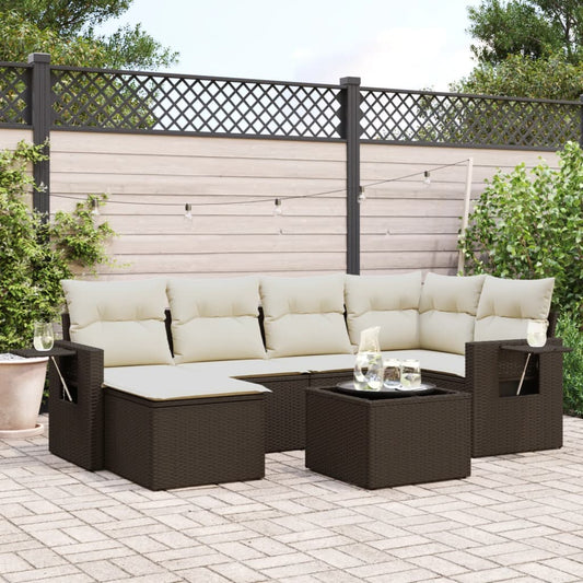 7-delige Loungeset met kussens poly rattan bruin is nu te koop bij PeponiXL, paradijselijk wonen!
