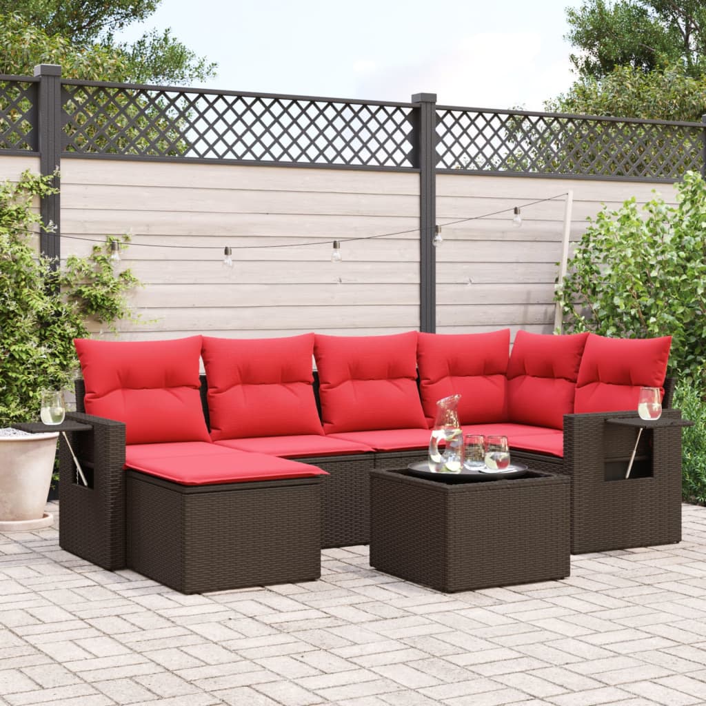 7-delige tuinbankset met kussens, bruin polyrotan is nu te koop bij PeponiXL, paradijselijk wonen!