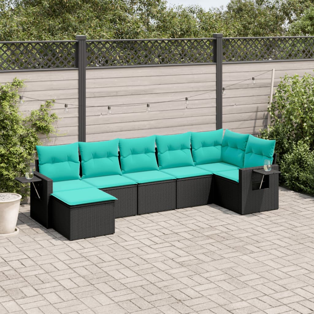 7-delige tuinbankset met kussens van zwart polyrotan is nu te koop bij PeponiXL, paradijselijk wonen!